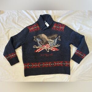Vintage Polo Ralph Lauren Dark Blue Knit Wool Eagle Shawl Sweater NWT